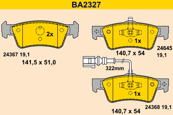 Kit de plaquettes de frein, frein à disque BARUM BA2327