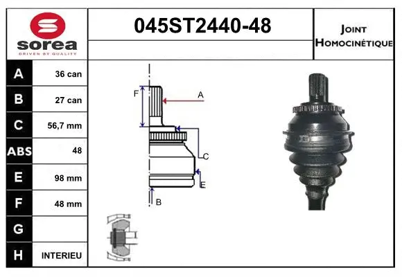 Jeu de joints, arbre de transmission STARTCAR 045ST2440-48