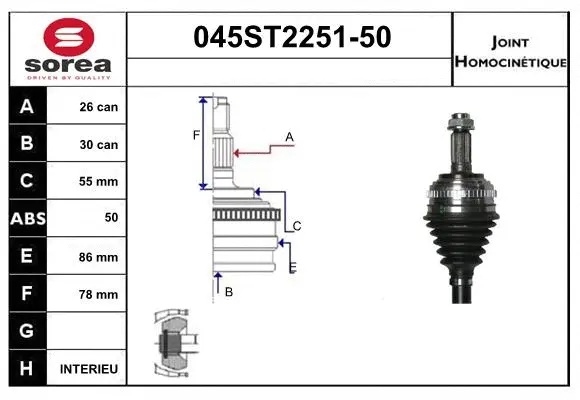 Jeu de joints, arbre de transmission STARTCAR 045ST2251-50