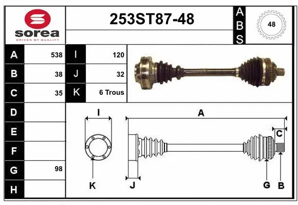 Arbre de transmission STARTCAR 253ST87-48