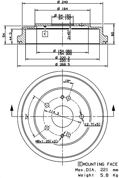 Tambour de frein VILLAR 627.0133