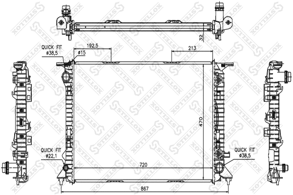 Radiateur, refroidissement du moteur STELLOX 10-25521-SX