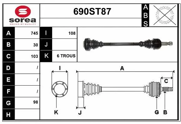 Arbre de transmission STARTCAR 690ST87