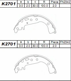 Jeu de mâchoires de frein ASIMCO K2701