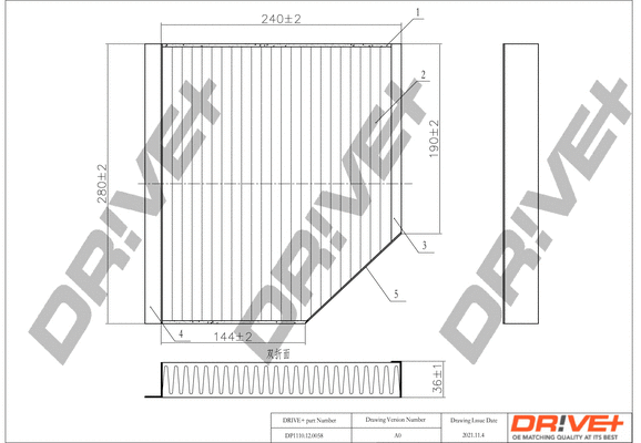 Filtre, air de l'habitacle Dr!ve+ DP1110.12.0058