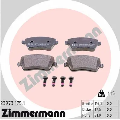 Kit de plaquettes de frein, frein à disque ZIMMERMANN 23973.175.1