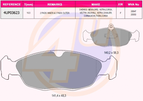 Kit de plaquettes de frein, frein à disque 4u 4UP03623