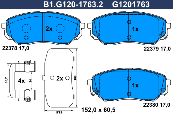 Kit de plaquettes de frein, frein à disque GALFER B1.G120-1763.2
