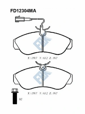 Kit de plaquettes de frein, frein à disque FBK FD12304MA