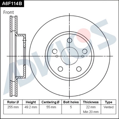 Disque de frein ADVICS A6F114B