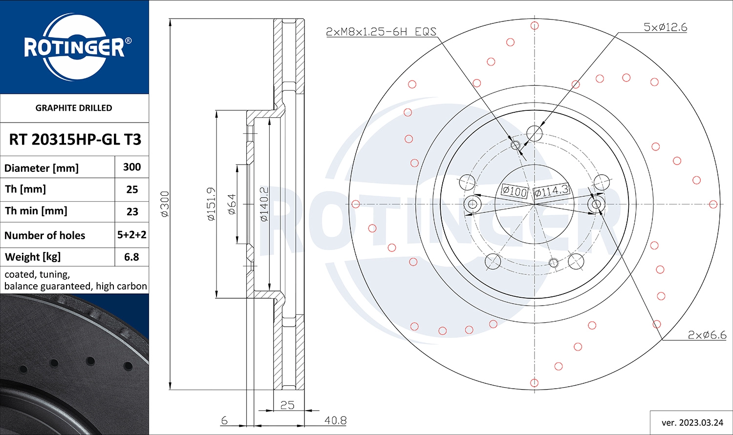Disque de frein ROTINGER RT 20315HP-GL T3