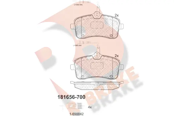 Kit de plaquettes de frein, frein à disque R BRAKE RB1656-700