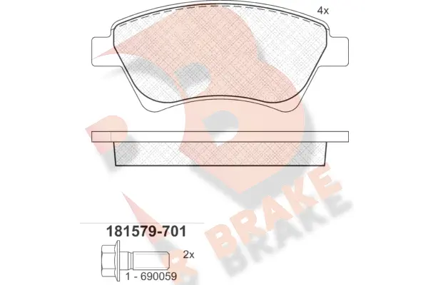 Kit de plaquettes de frein, frein à disque R BRAKE RB1579-701