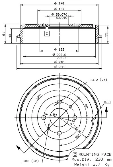 Tambour de frein VILLAR 627.0141