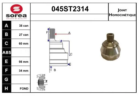 Jeu de joints, arbre de transmission STARTCAR 045ST2314