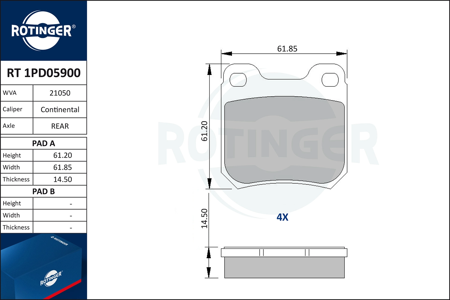 Kit de plaquettes de frein, frein à disque ROTINGER RT 1PD05900