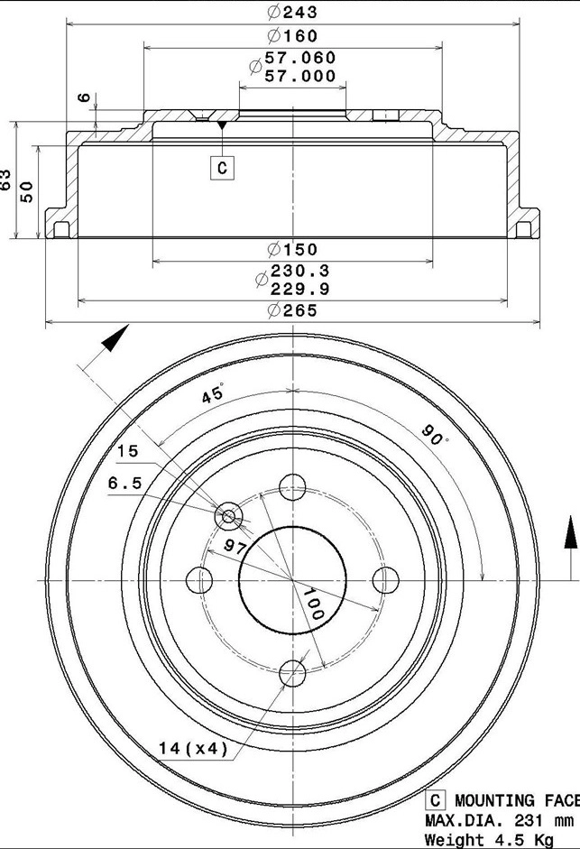 Tambour de frein VILLAR 627.0309