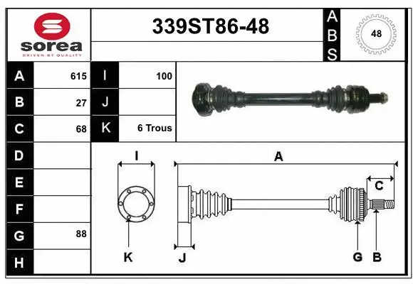 Arbre de transmission STARTCAR 339ST86-48