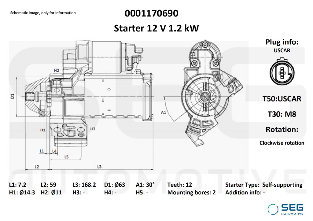 Démarreur SEG Automotive 0001170690