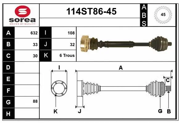 Arbre de transmission STARTCAR 114ST86-45