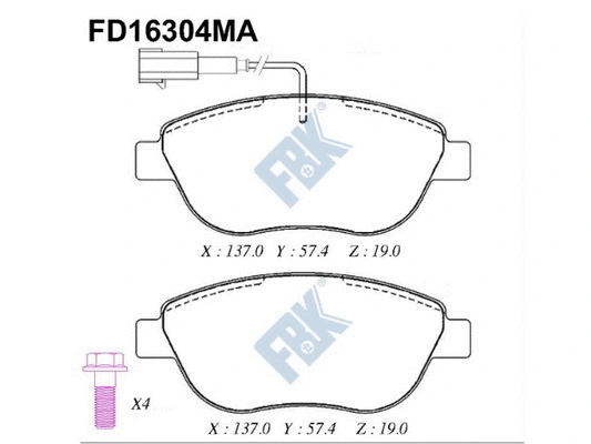 Kit de plaquettes de frein, frein à disque FBK FD16304MA