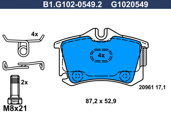 Kit de plaquettes de frein, frein à disque GALFER B1.G102-0549.2