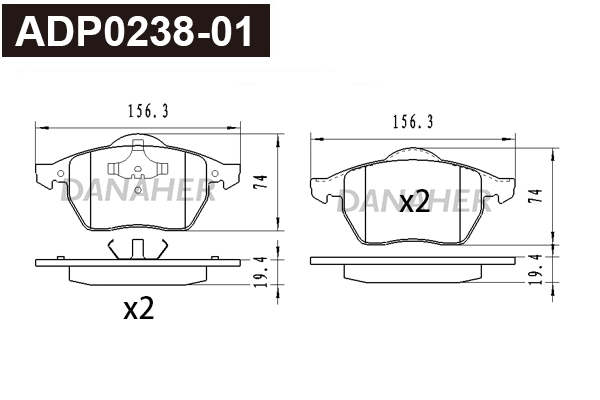 Kit de plaquettes de frein, frein à disque DANAHER ADP0238-01
