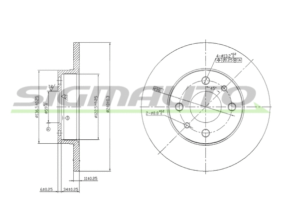 Disque de frein SIGMAUTO DBA140S
