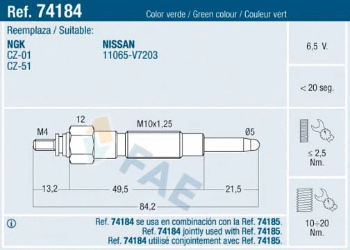 Bougie de préchauffage FAE 74184