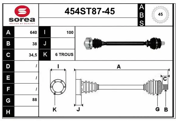 Arbre de transmission STARTCAR 454ST87-45