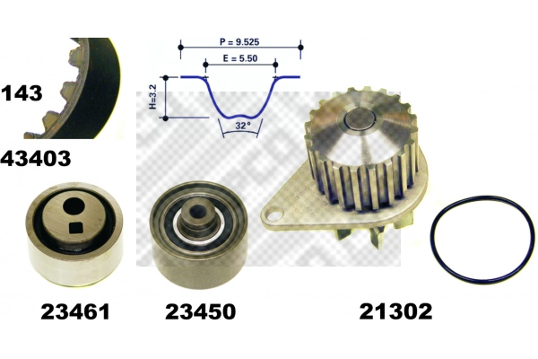 Pompe à eau + kit de courroie crantée MAPCO 41403