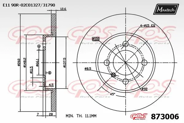 Disque de frein MAXTECH 873006