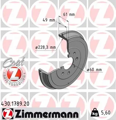 Tambour de frein ZIMMERMANN 430.1789.20