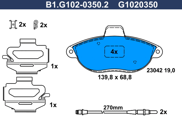 Kit de plaquettes de frein, frein à disque GALFER B1.G102-0350.2