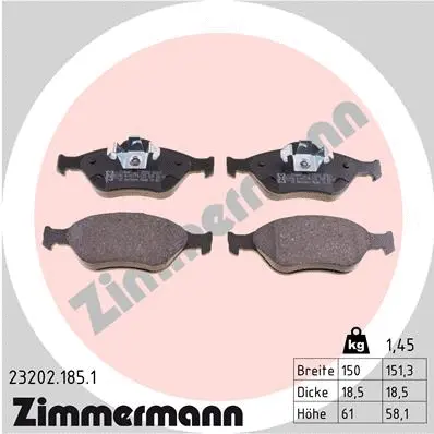 Kit de plaquettes de frein, frein à disque ZIMMERMANN 23202.185.1