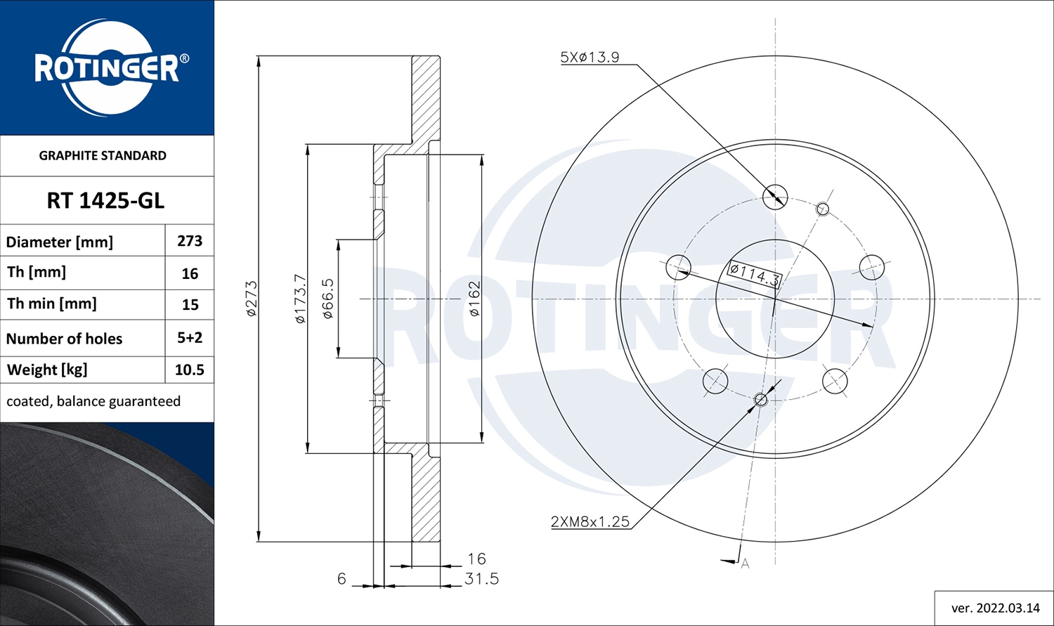 Disque de frein ROTINGER RT 1425-GL