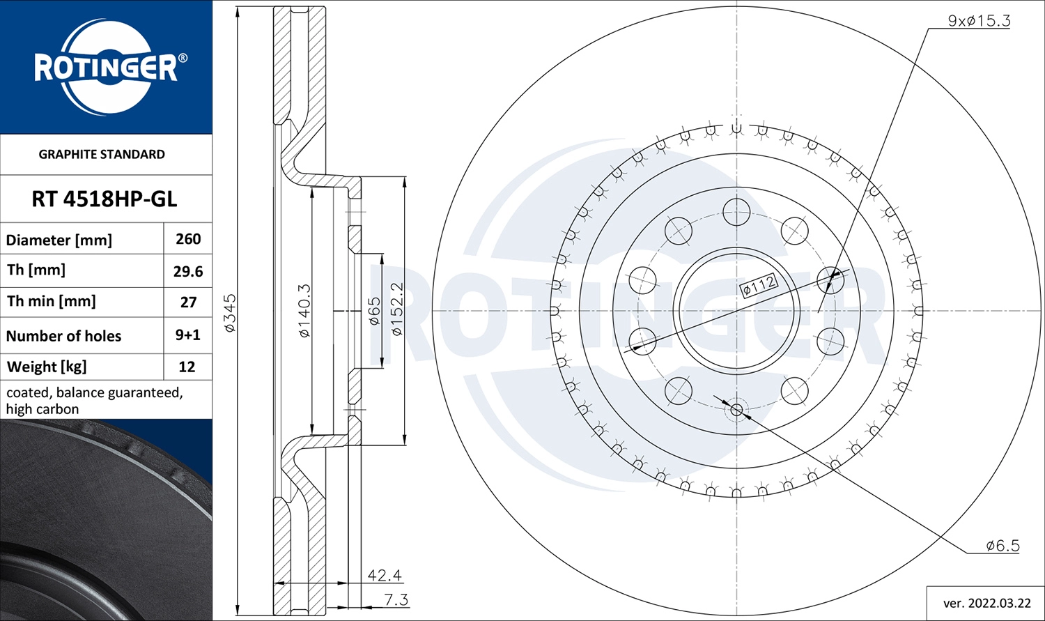 Disque de frein ROTINGER RT 4518HP-GL