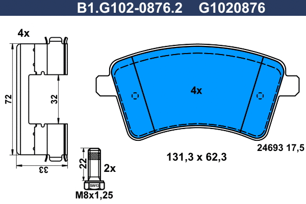 Kit de plaquettes de frein, frein à disque GALFER B1.G102-0876.2