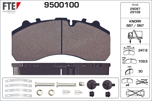 Kit de plaquettes de frein, frein à disque FTE 9500100