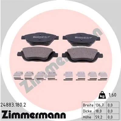 Kit de plaquettes de frein, frein à disque ZIMMERMANN 24883.180.2