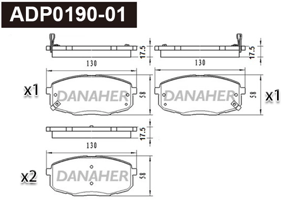 Kit de plaquettes de frein, frein à disque DANAHER ADP0190-01
