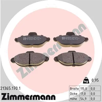Kit de plaquettes de frein, frein à disque ZIMMERMANN 21365.170.1