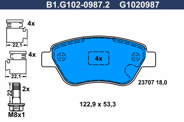 Kit de plaquettes de frein, frein à disque GALFER B1.G102-0987.2