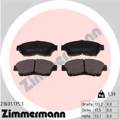 Kit de plaquettes de frein, frein à disque ZIMMERMANN 21601.175.1