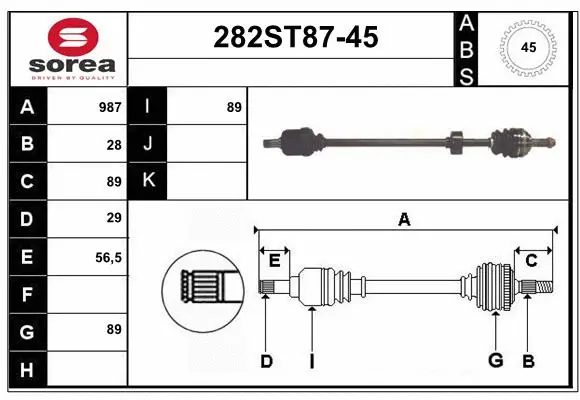 Arbre de transmission STARTCAR 282ST87-45
