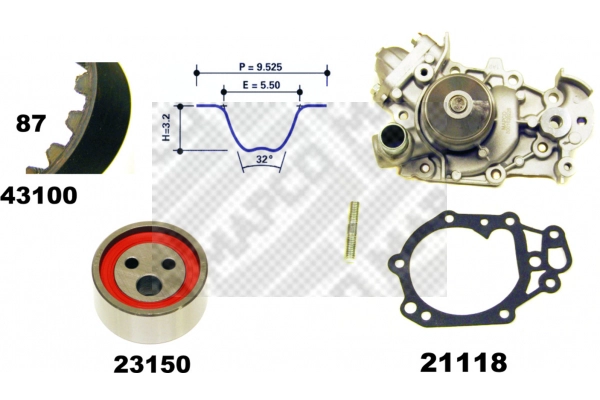 Pompe à eau + kit de courroie crantée MAPCO 41100