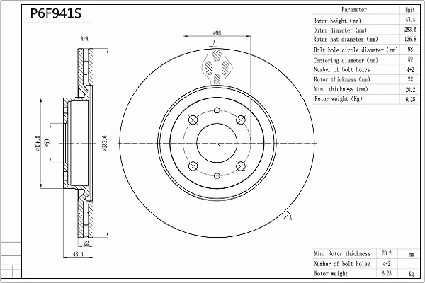 Disque de frein AISIN P6F941S