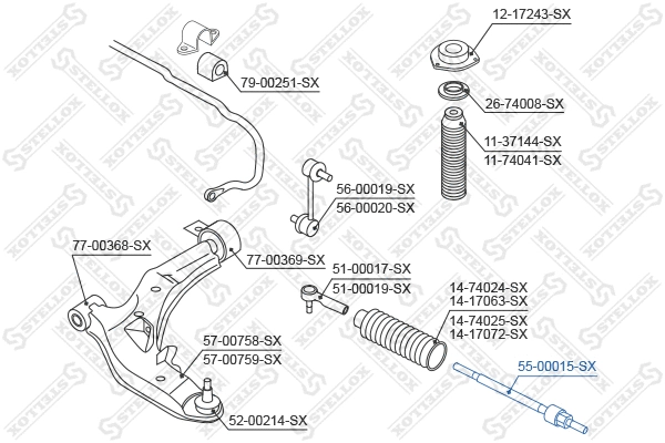 Rotule de direction intérieure, barre de connexion STELLOX 55-00015-SX