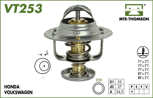 Thermostat, liquide de refroidissement MTE-THOMSON VT253.77