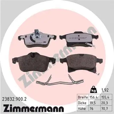 Kit de plaquettes de frein, frein à disque ZIMMERMANN 23832.900.2